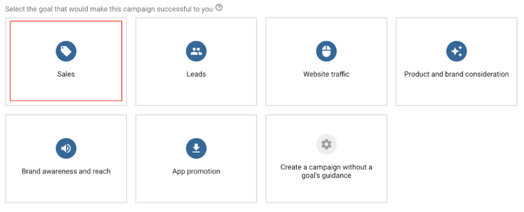 Sales goal option selected on Adwords.