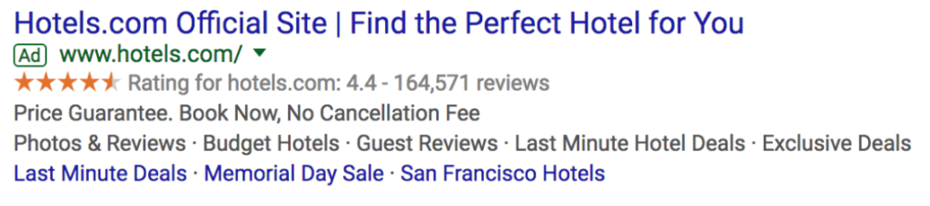 Google search ad from Hotels.com.