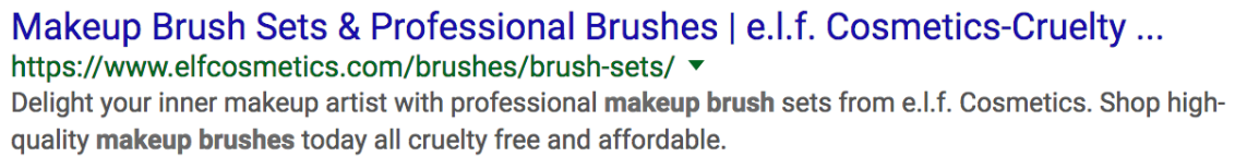 Google search ad copy from Elf Cosmetics.