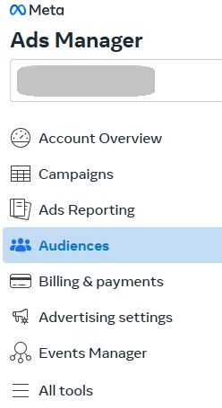 Selecting the Audiences category in Facebook Business Manager.