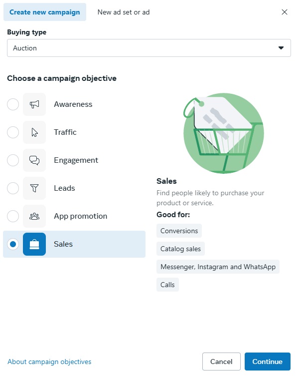 Creating a Sales campaign in Facebook Ads