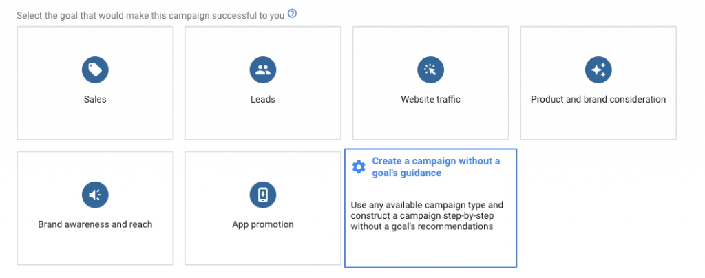 Creating a campaign without a goal's guidance on Google Adwords.