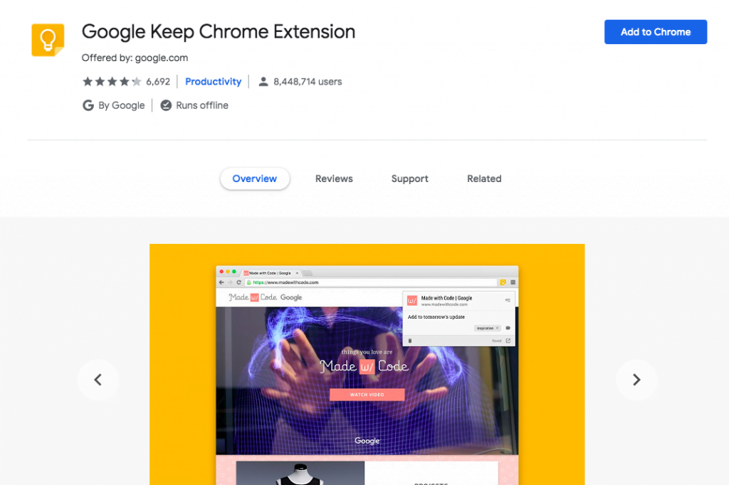 One button to add a Chrome extension to your browser.