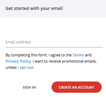 Menu to type in your email, so you can create a LastPass account.