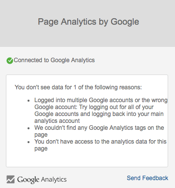 Page Analytics displaying a message indicating that you can't see the data due to one element missing.