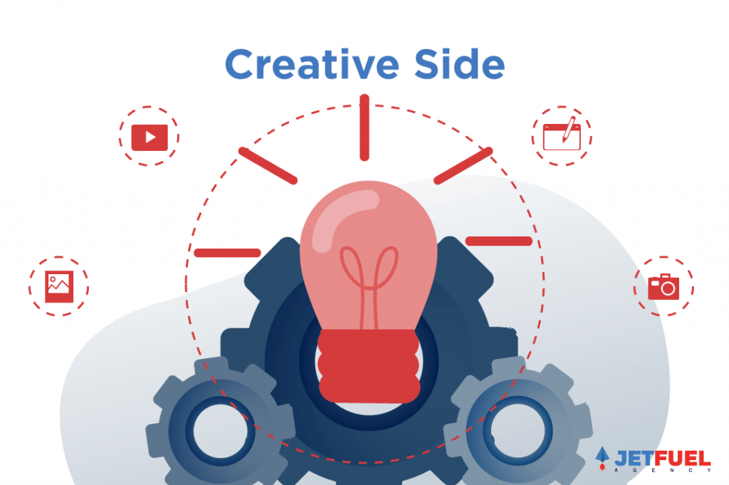 A lightbulb that is demonstrating traits of what is included in the creative side of digital marketing.