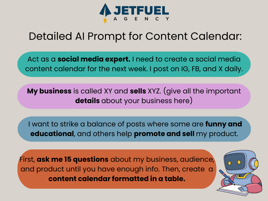 AI prompt for content calendar