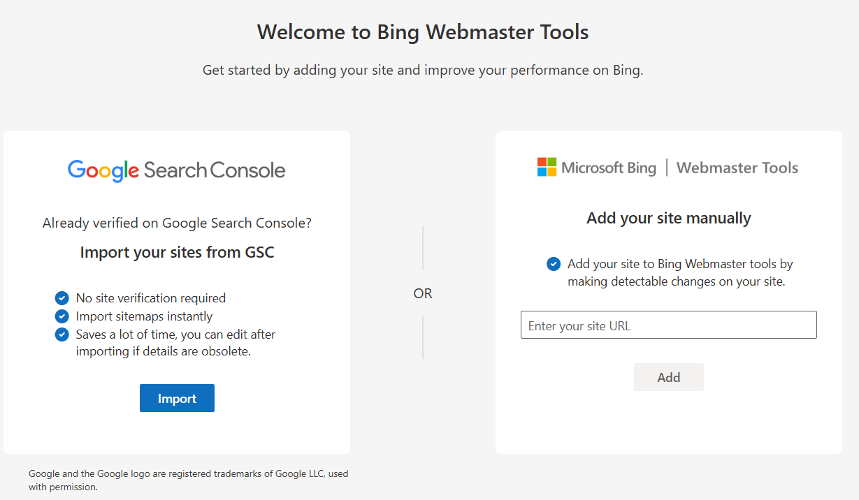 Import your website from google search console to Bing webmaster tools