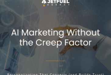 Robot and human hand connecting through digital interface, symbolizing ethical AI marketing and personalized trust